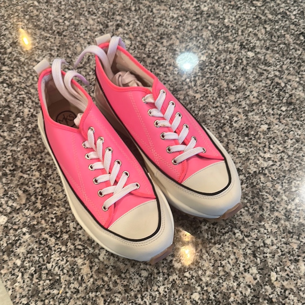 Bright Pink and White Sneakers with Rubber Toe Caps
